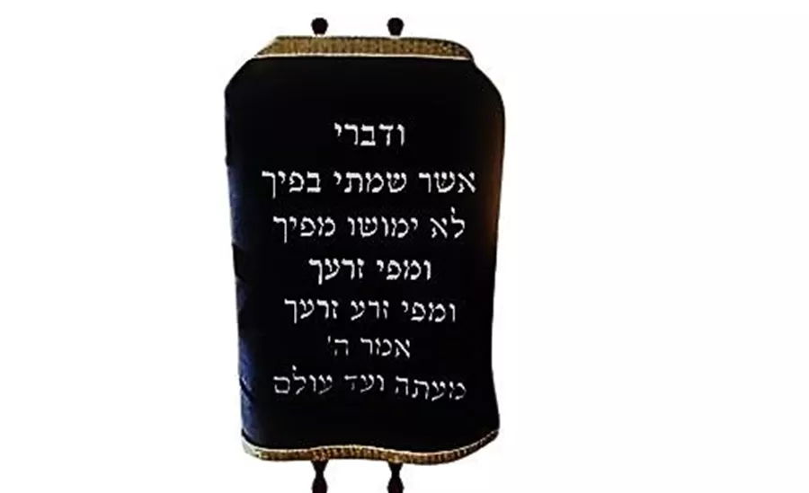 מעיל לספר תורה עם כיתוב