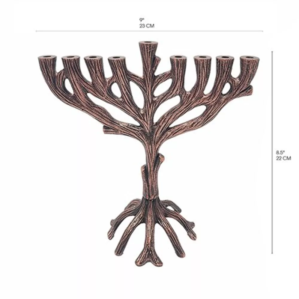 חנוכיה אומנותית בצורת עץ חיים בצבע נחושת