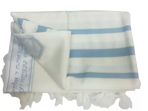 טלית מעלות תכלת מבריק כסף מידה 60