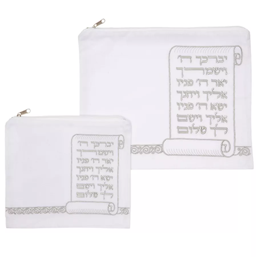 סט כיסויים מקטיפה לבנה עם רקמה