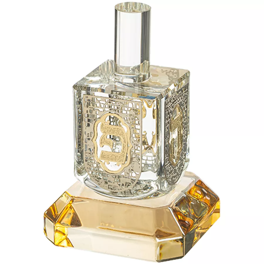 סביבון זכוכית יוקרתי זהוב עם מעמד