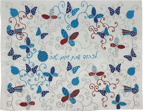 כיסוי לחלה מבד במבוק גווני כחול כסף ובורדו
