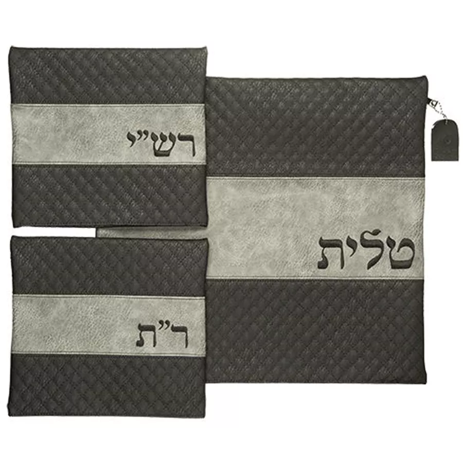סט כיסויים לטלית ותפילין עם שני זוגות תפילין דמוי עור