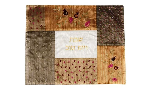 כיסוי חלה רקום בגווני זהב וברונזה