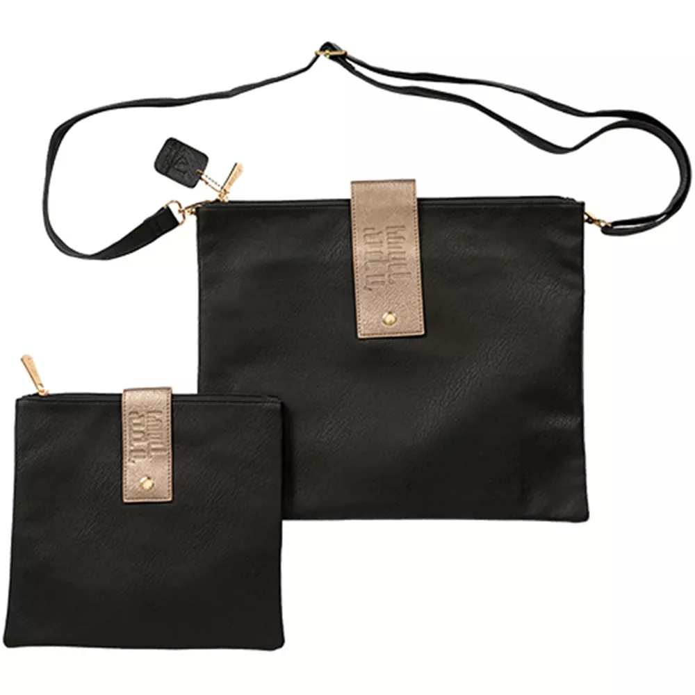 תיק טלית תפילין קלאסי שחור עם רצועה תפורה